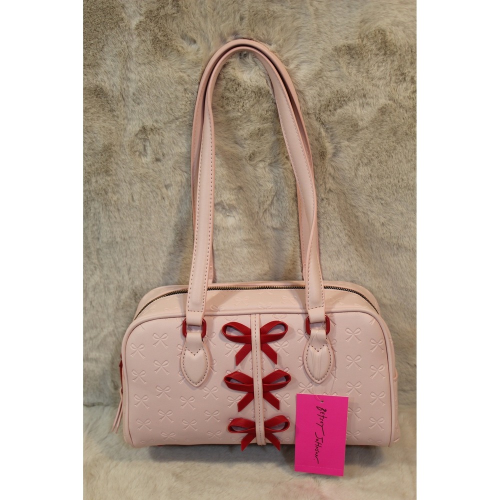 Betsey‎ Johnson Pink Embossed Bow Satchel Handbag Purse